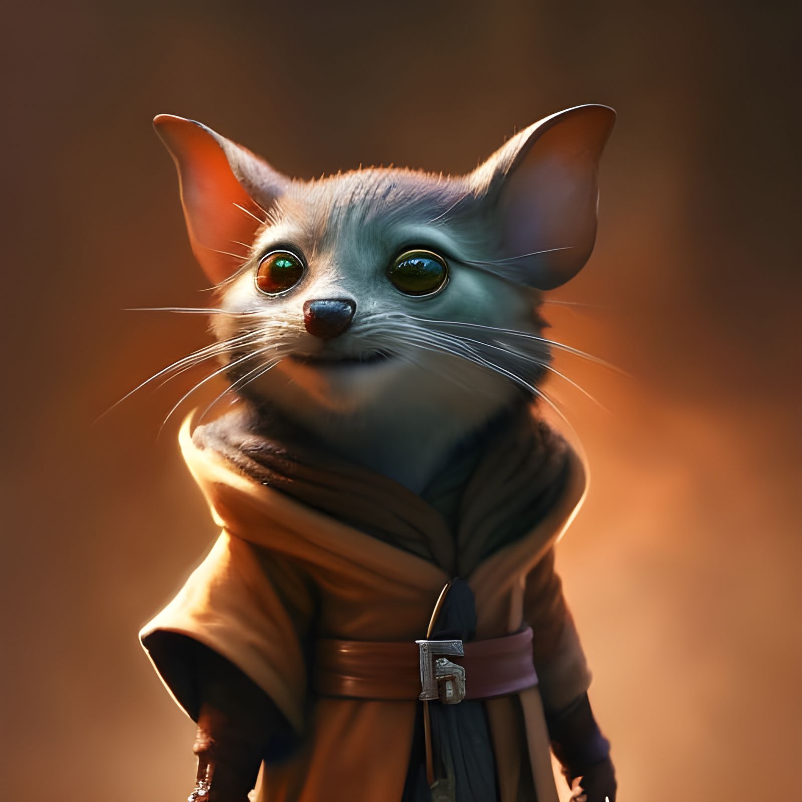 Adorable Jedi Mouse in Watercolor Calligraphy Style