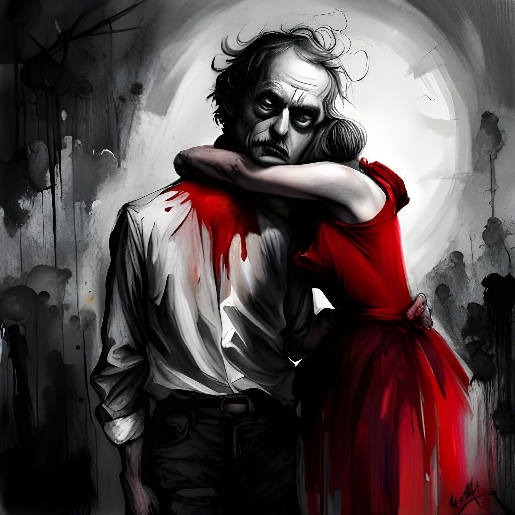 Joker and Harley Quinn: Ominous Embrace in Dark Art