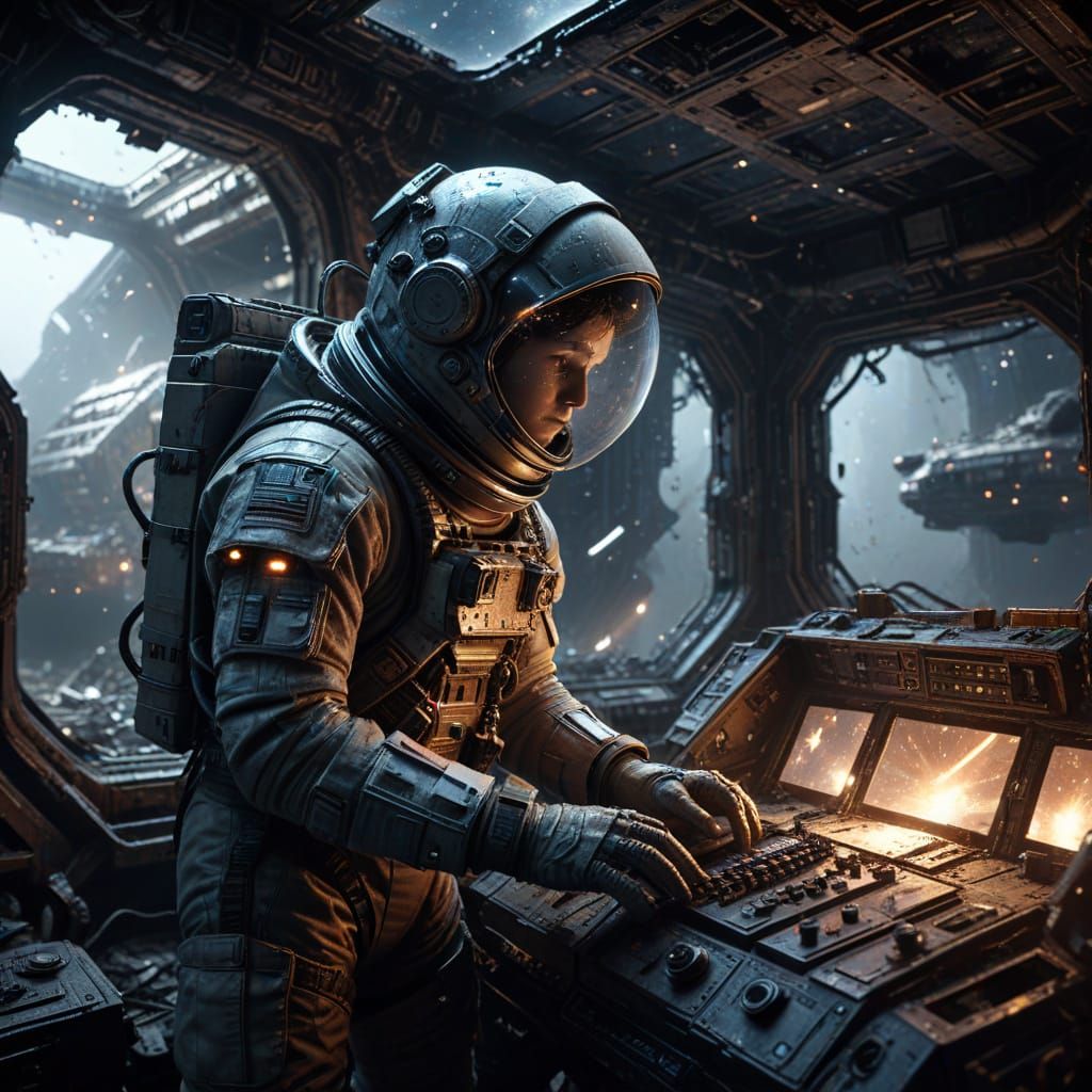 Astronaut Explores Derelict Spaceship in Epic Digital Matte ...