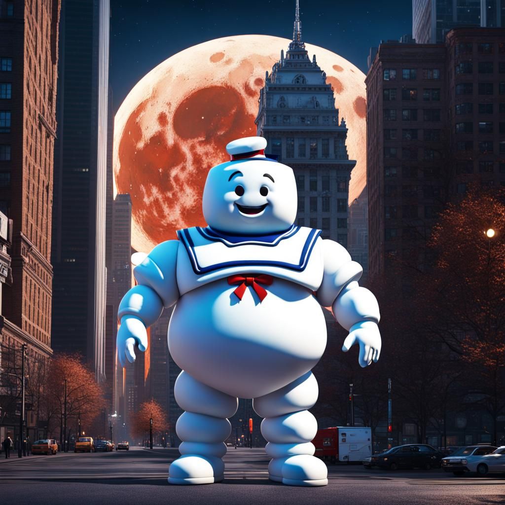 Stay Puft Marshmallow Man in Cityscape