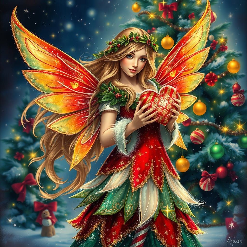 Christmas Fairy in Vibrant Winter Wonderland