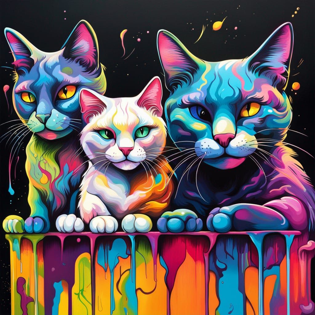Polychromatic Mystical Cats in Graffiti Splash Art