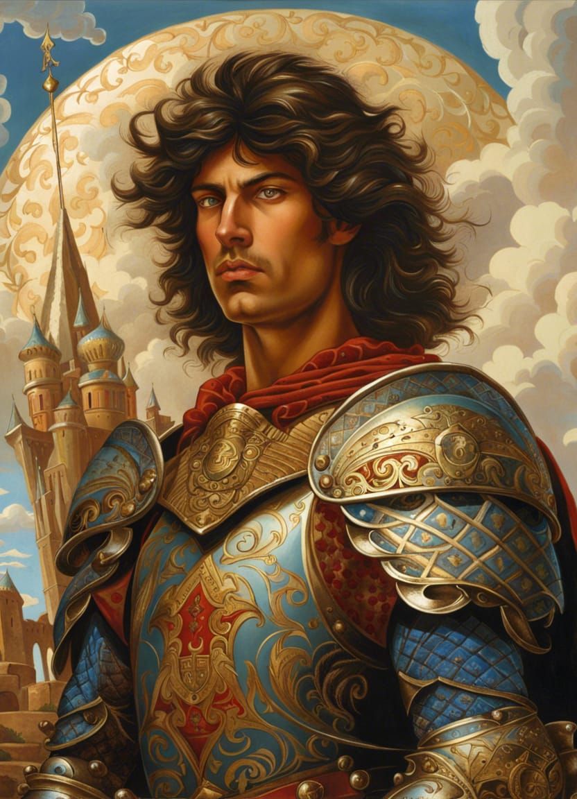 Medieval Warrior Portrait with Distant Castle