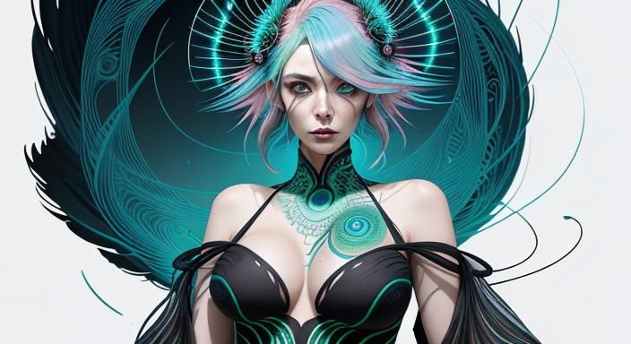 Kabuki Beauty with Fireflies, in Digital Painting Style