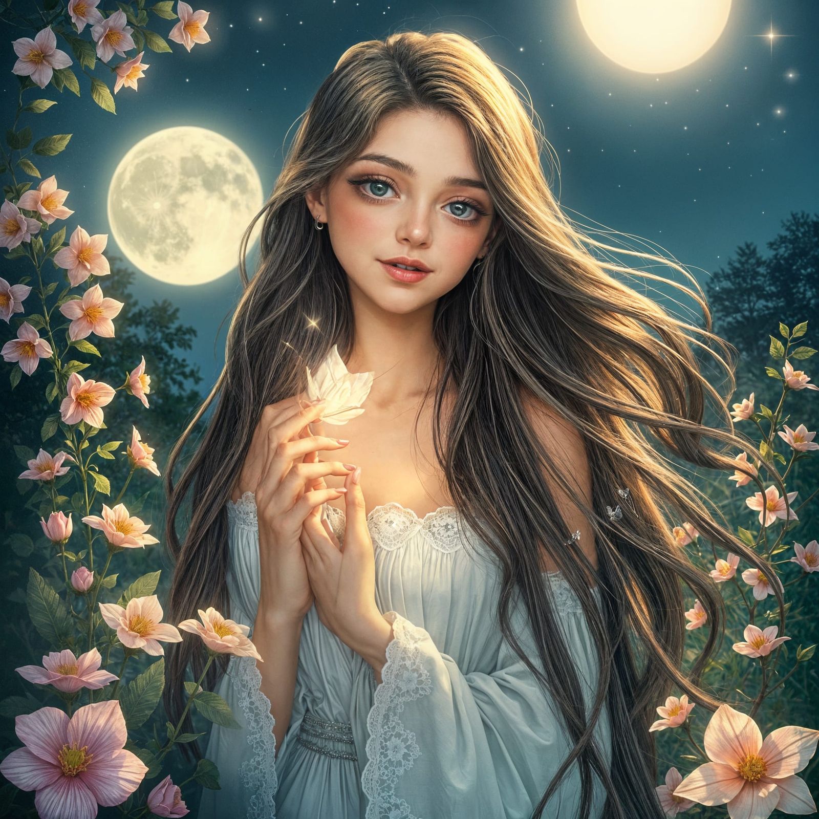 Romantic Moonlit Scene, Digital Art