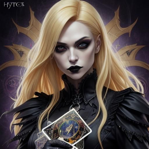 Gothic Vampire with Tarot Cards in Hyperrealistic Style