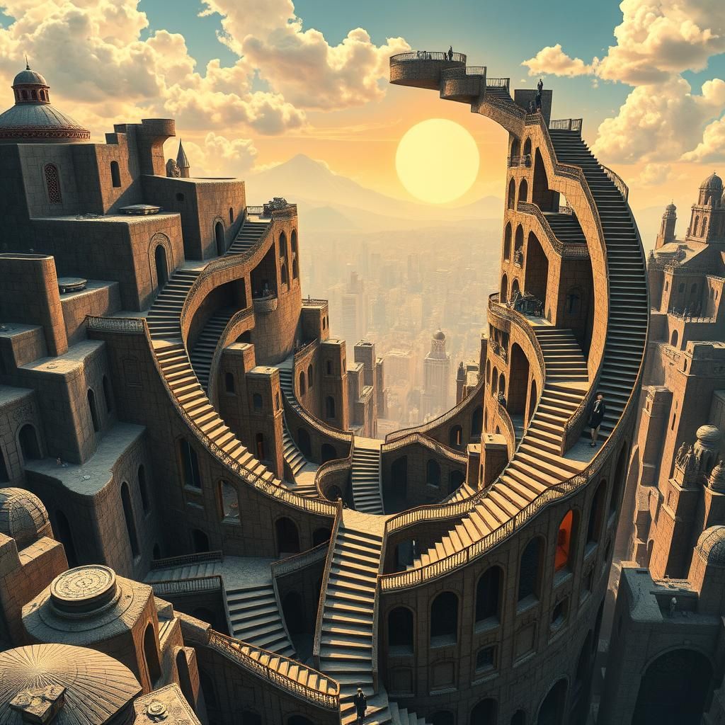 Endless Staircase Loop in Surrealist Style
