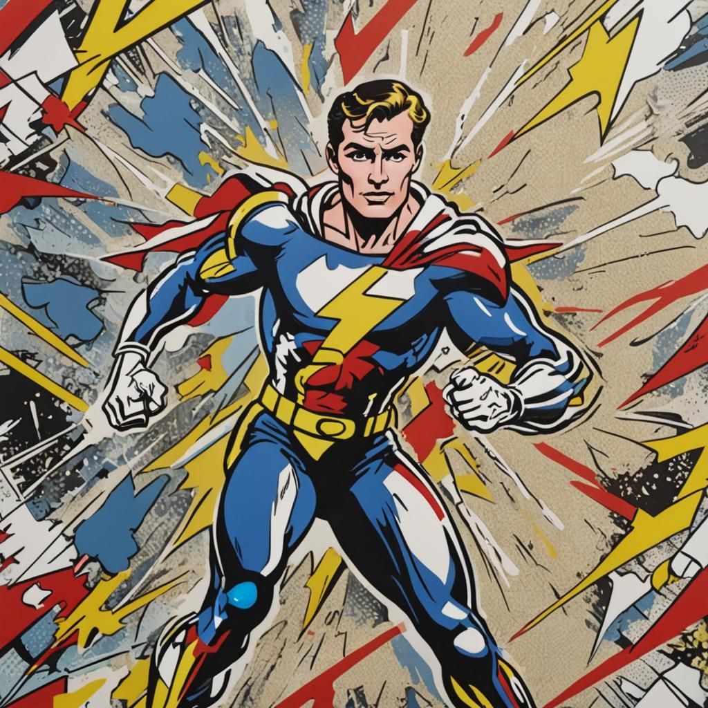 Superhero in Dynamic Pose, Pop Art Style
