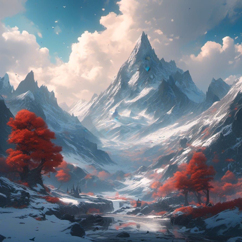 Detailed Snowy Mountain Matte Painting in 8K