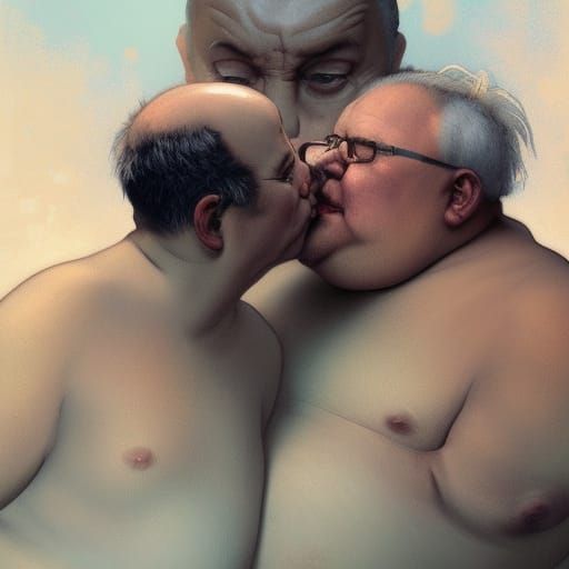 Detailed Portrait of Two Older Men Embracing