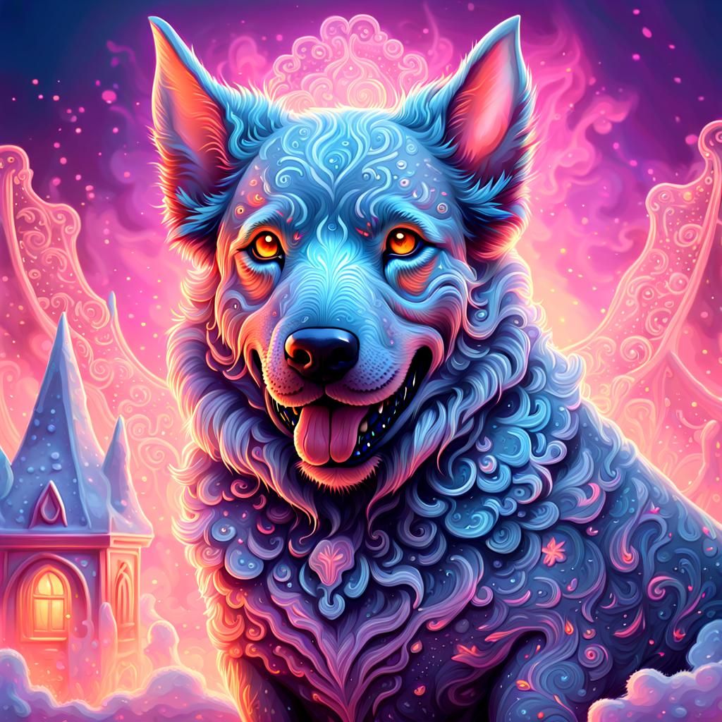 Cute Cerberus Portrait with Neon Eyes and Lace