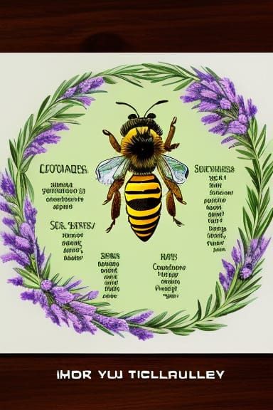 Antique Botanical Study of Honey Bees and Hive