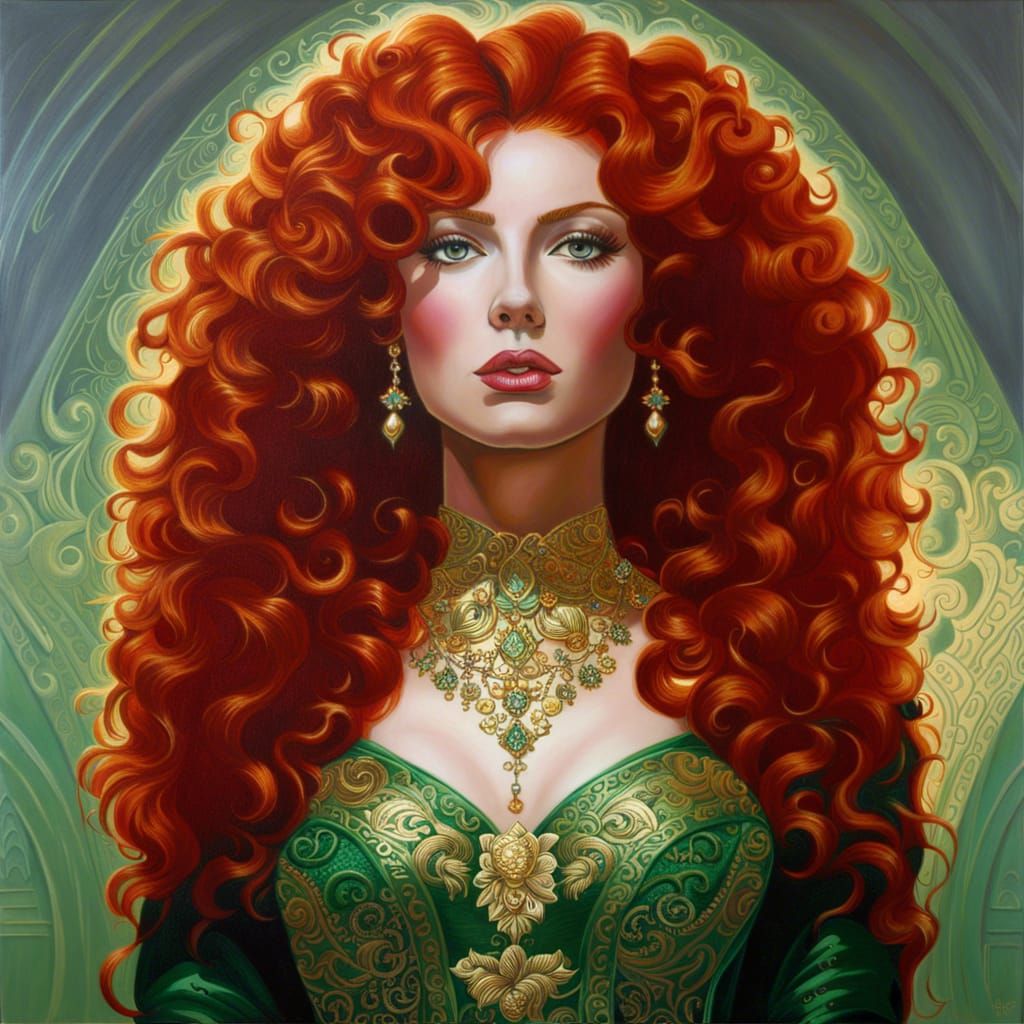 Red-Haired Goddess Portrait in Hyperrealistic Style
