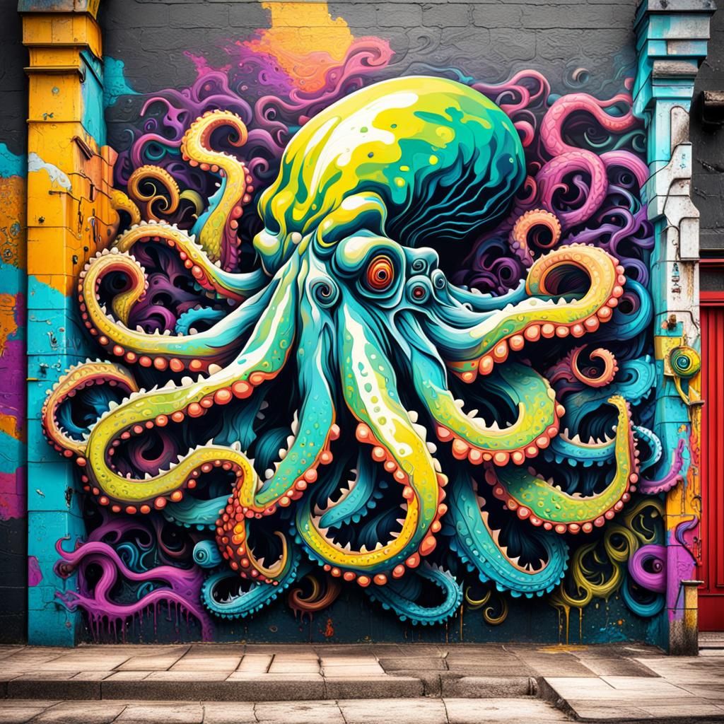 Killer Kraken Graffiti in Hyperrealistic 3D