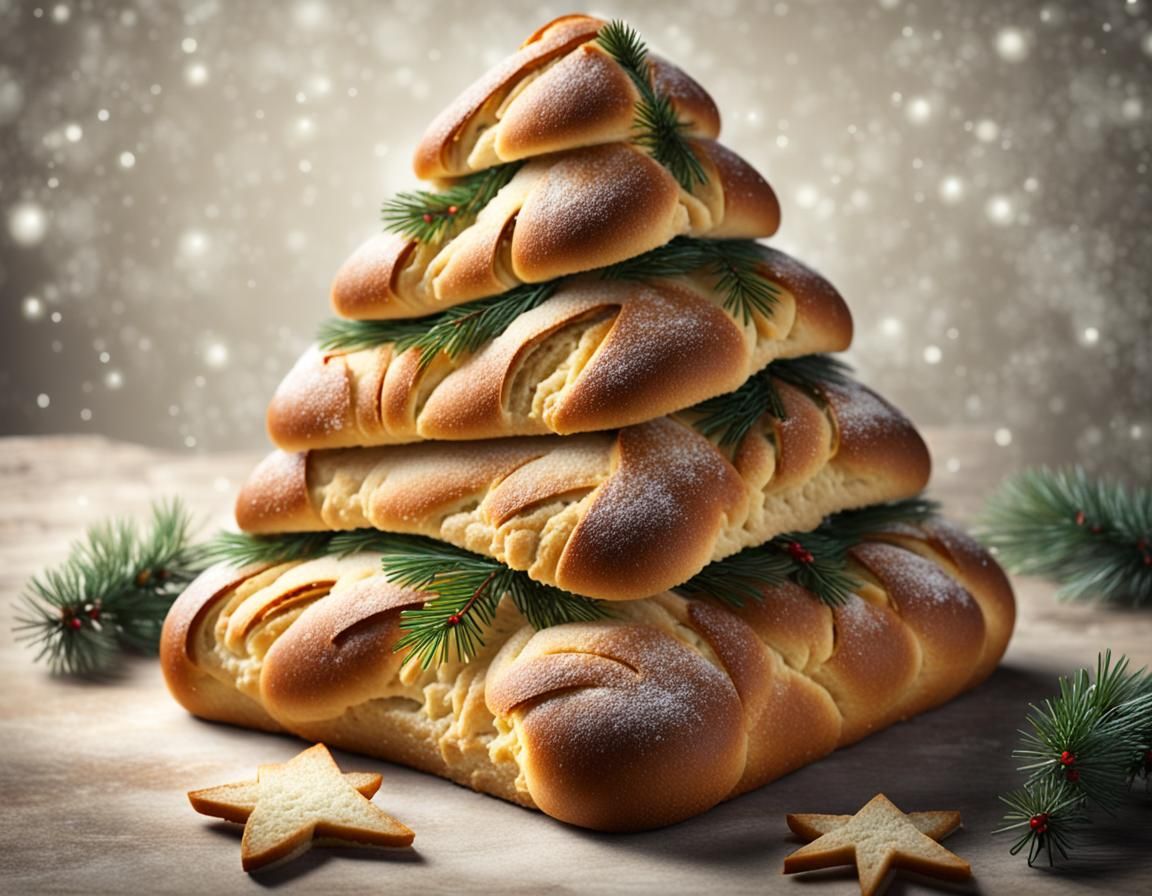 Photorealistic Christmas Tree Bread: Festive Food Art