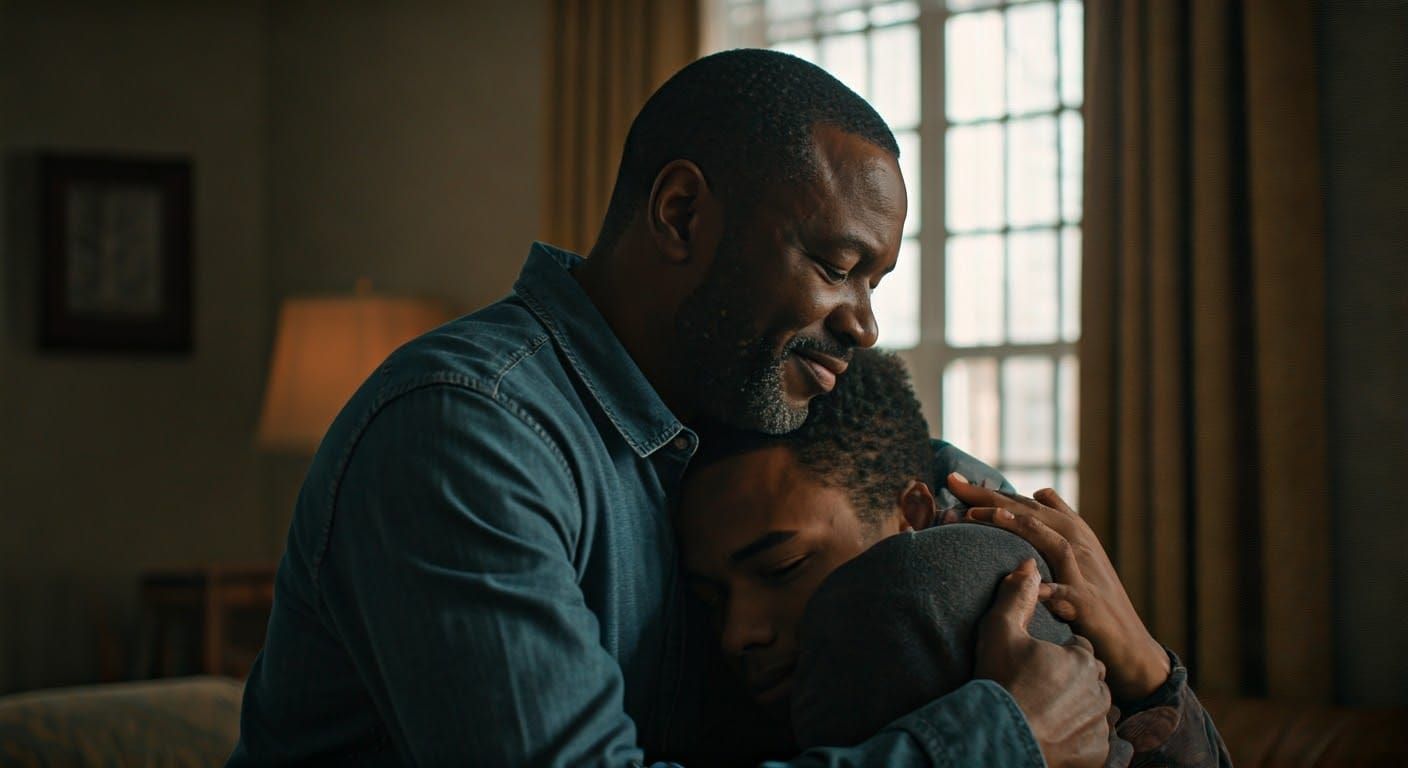 Father and Son Embrace: A Moment of Forgiveness