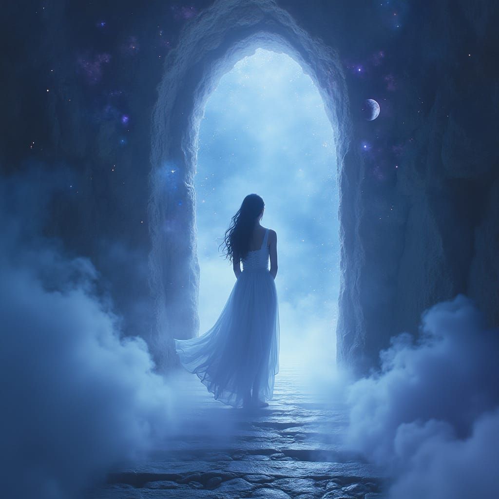 Ethereal Dream Realm with Gentle Guide and Soft Orbs