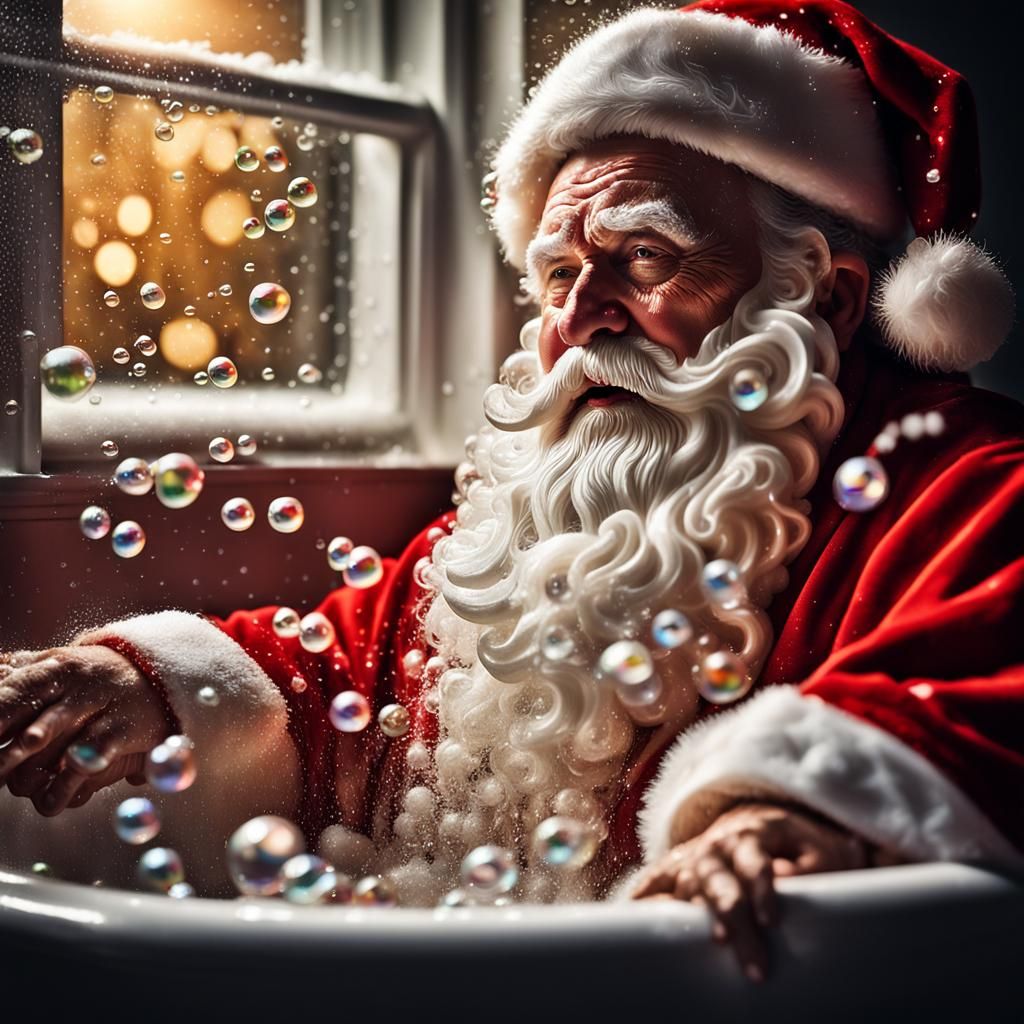 Father Christmas Relaxing in a Frothy Bubble Bath
