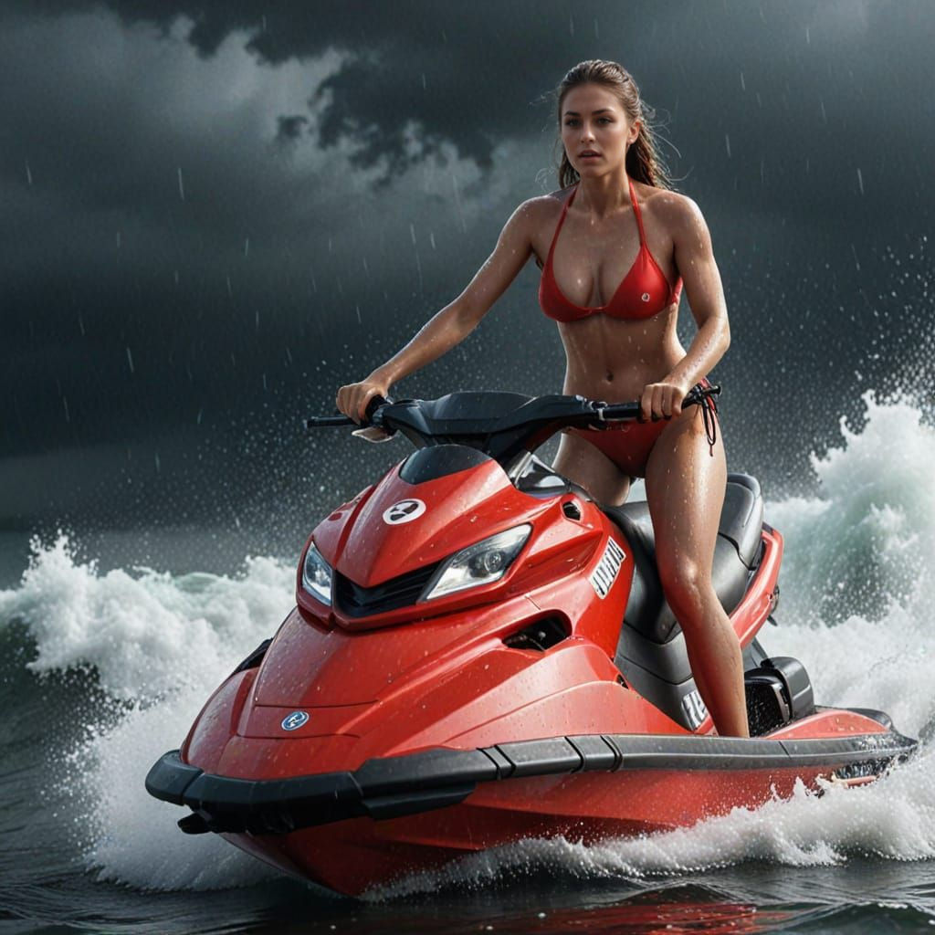 Lifeguard on Jet Ski During Thunderstorm Rescue