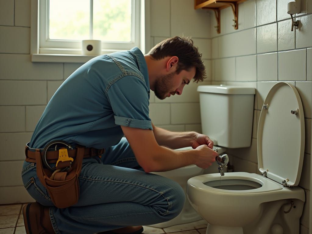 Dedicated Plumber Working in a Clean Bathroom