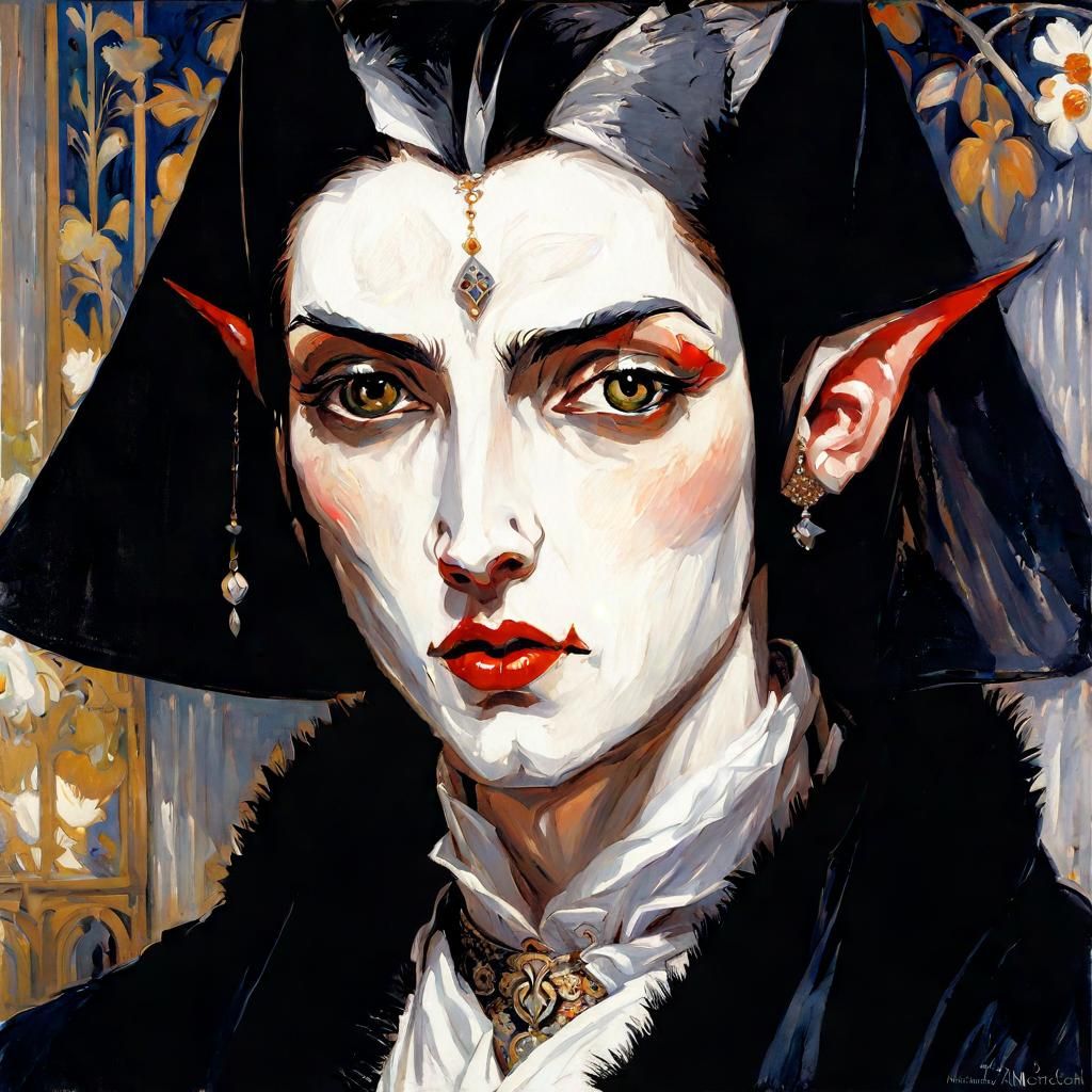 Vampire Lord with Onigiri: A Symbolist Portrait