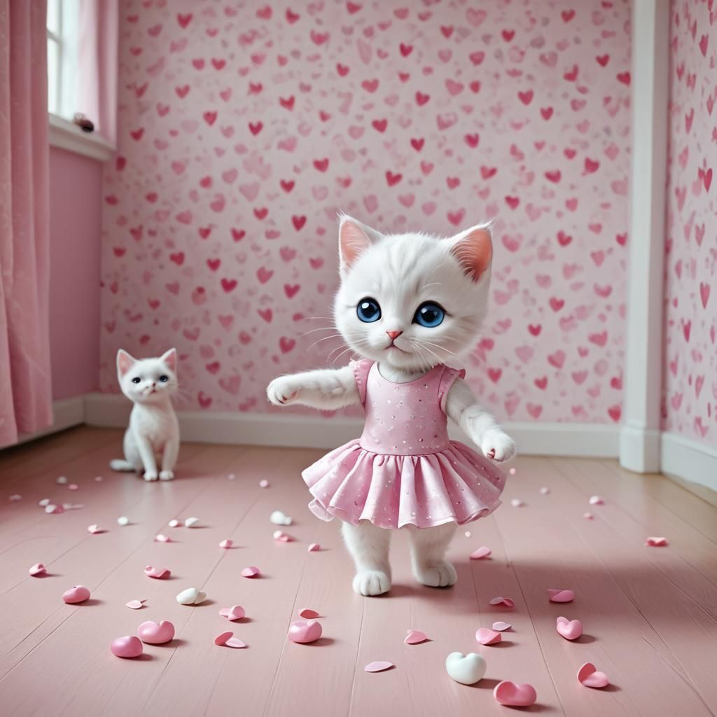 Cute White Kitty's Ballet Dance: Hyper-Realistic Digital Art