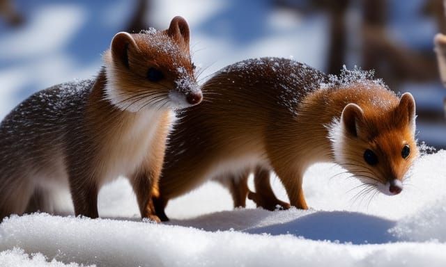 Weasels Playing in Snow, Hyperdetailed Digital Painting