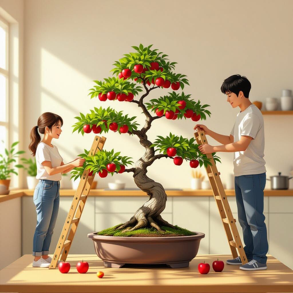 Bonsai Apple Harvest in Golden Light