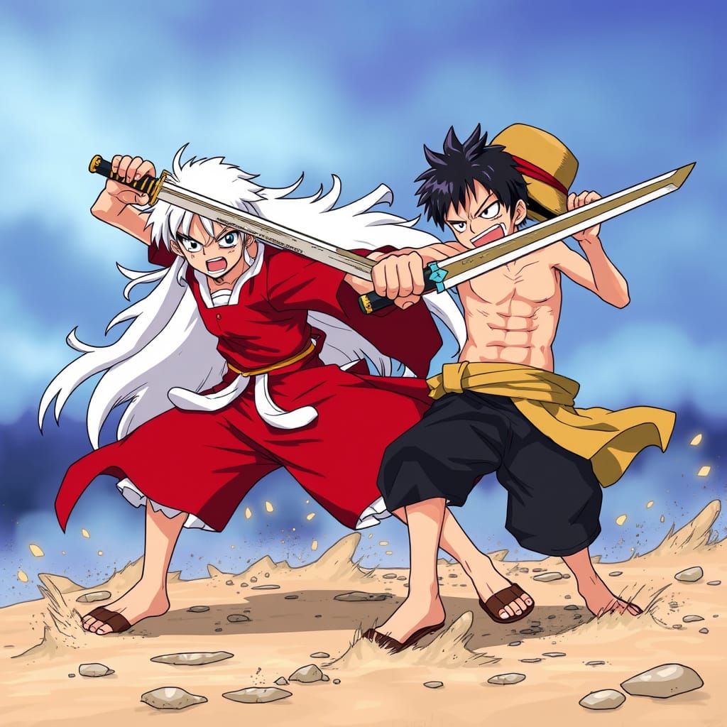 Epic Anime Clash: Inuyasha vs Luffy in a Fiery Duel