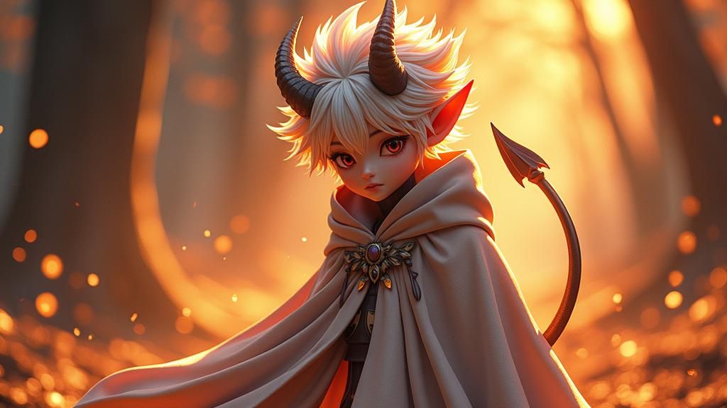 Demonic Figure with Platinum Hair in Digital Art