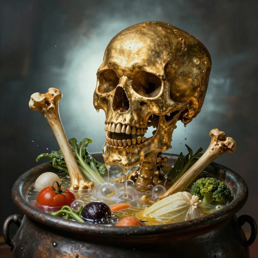Golden Skull Dissolving in Cauldron, Dutch Master Style