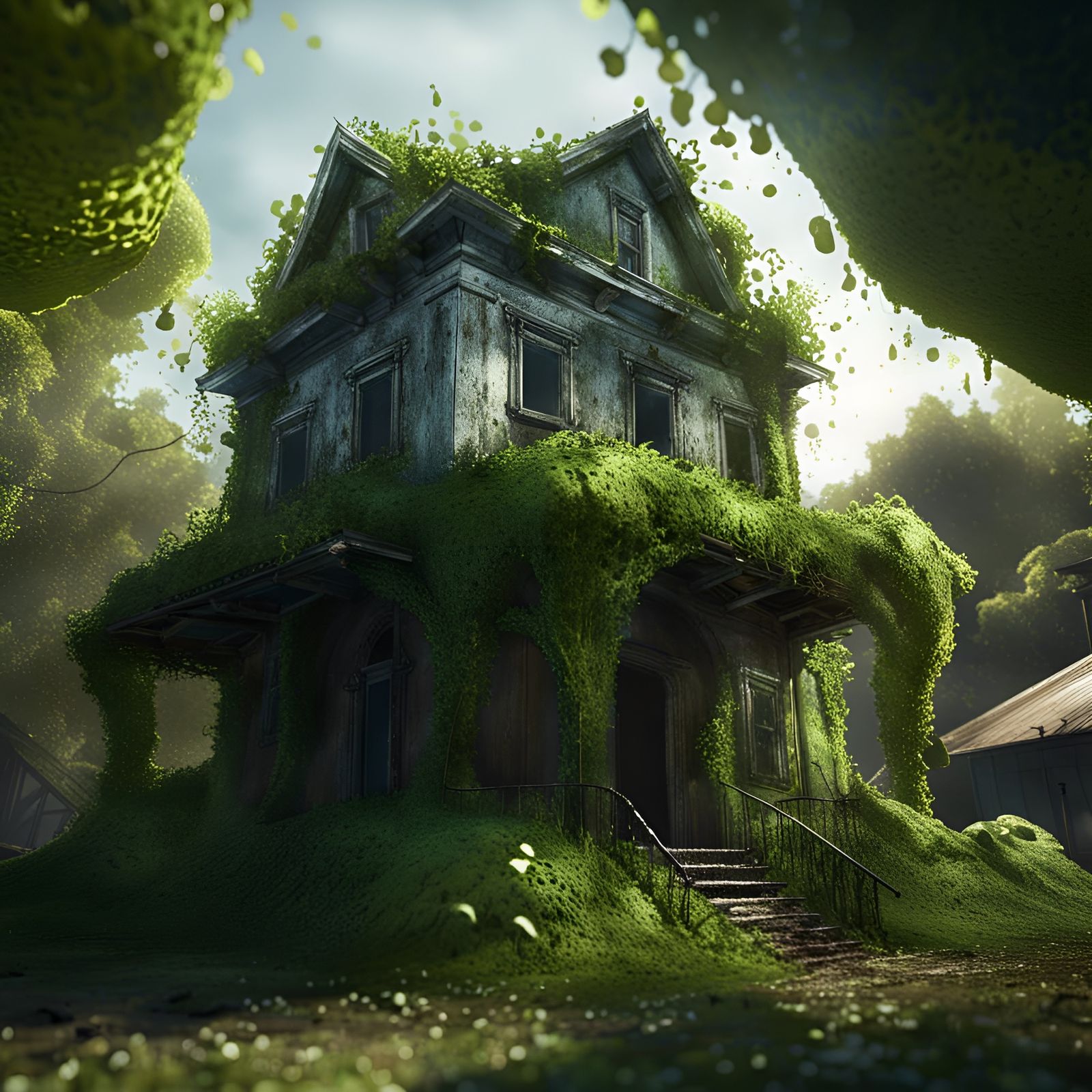 House Consumed by Kudzu: Steel and Watercolor Sculpture