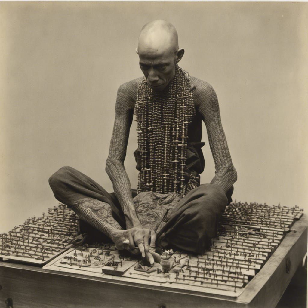 Surreal Monk on Nails, Vintage Polaroid Style