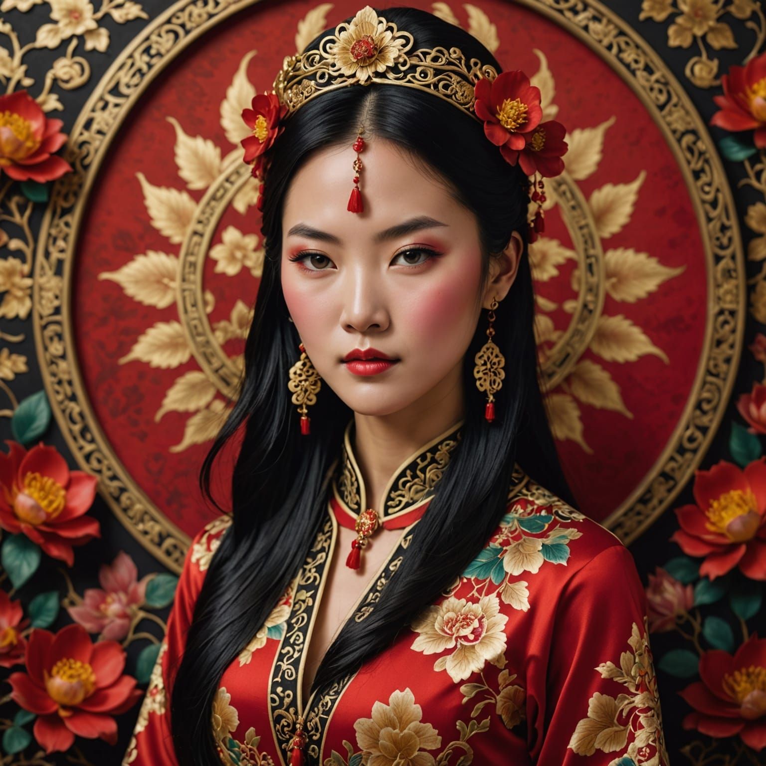 Elegant Asian Beauty in Traditional Chinese Art Style