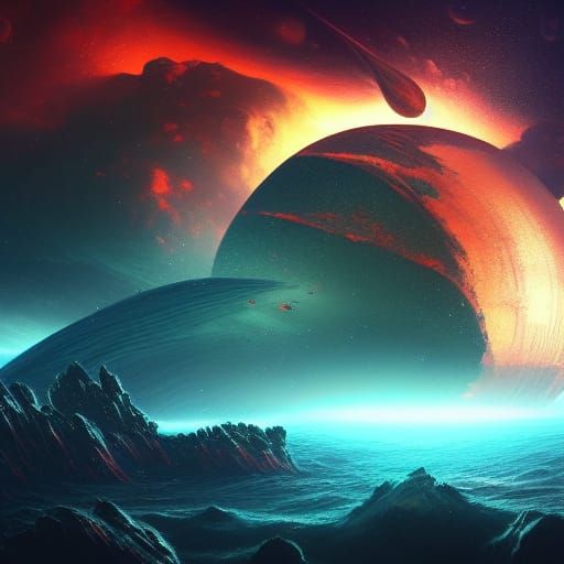 Fantastical Space Ocean Matte Painting in Deep Color