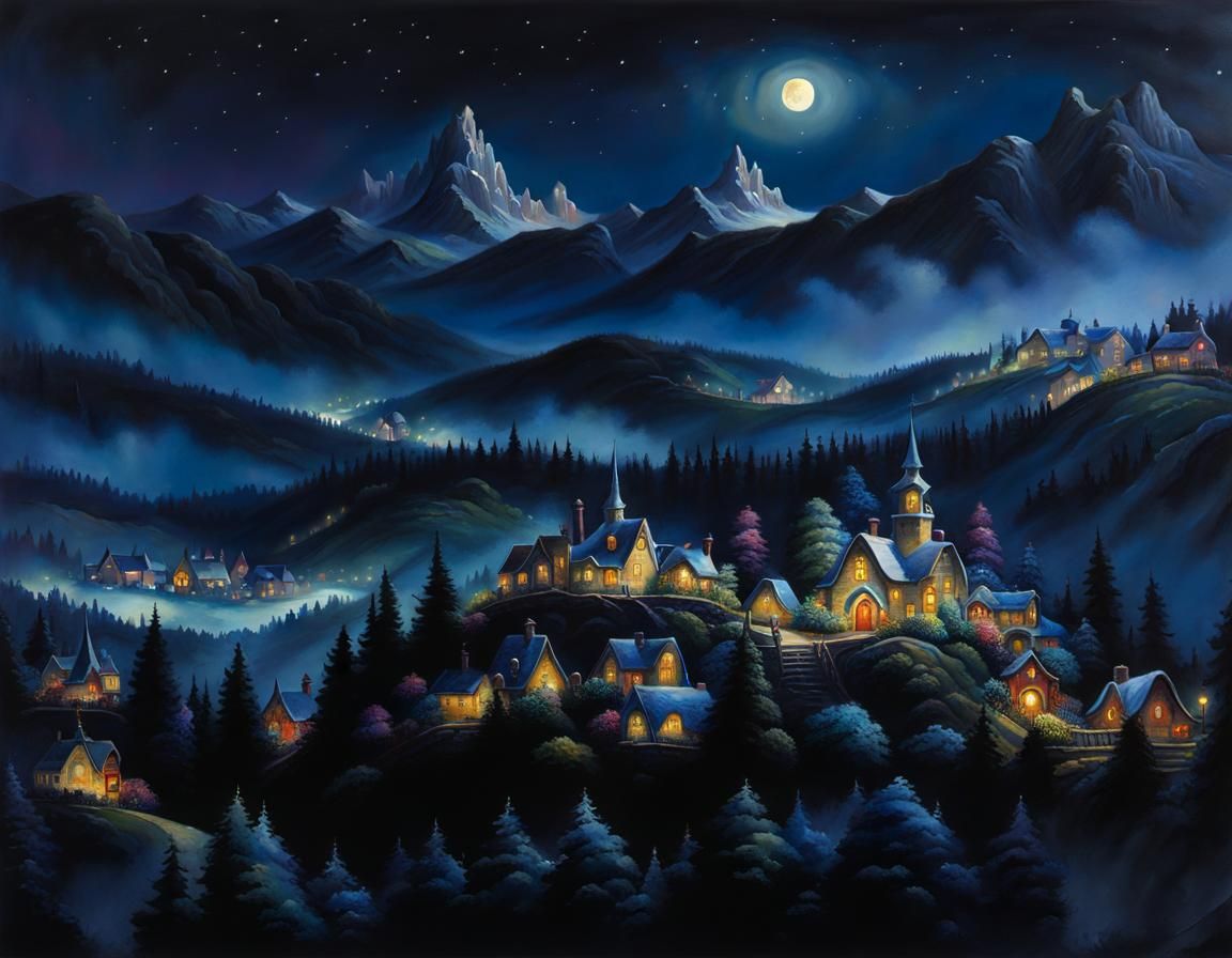 Fantasy Village in Gouache and Watercolor Style