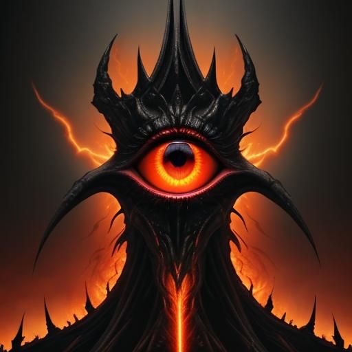 Towering Eye of Sauron Statue in Flames