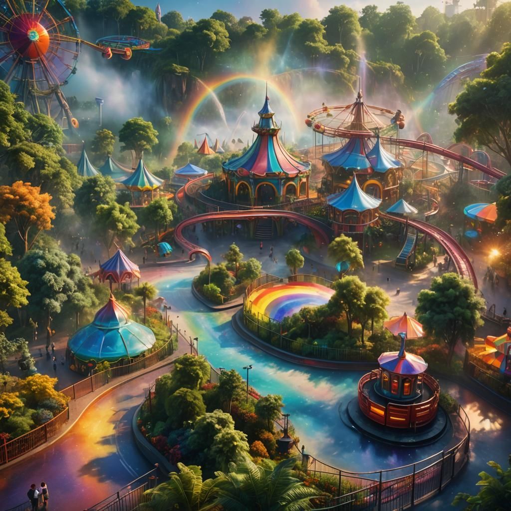 Rainbow Theme Park in Vibrant Digital Art