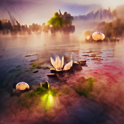Watercolor Swan and Lotus Lake with Ektar Effect
