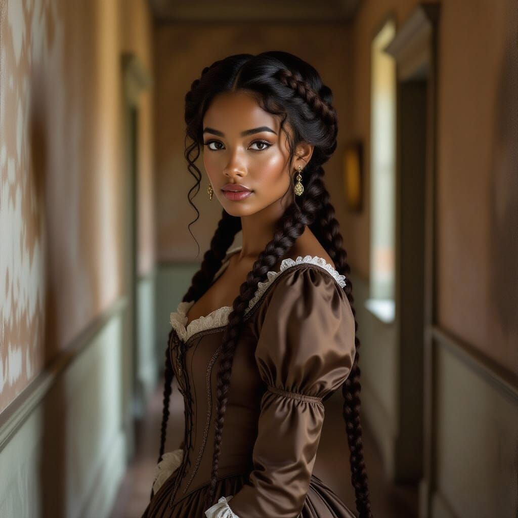 Regal Black Woman in Victorian Gown