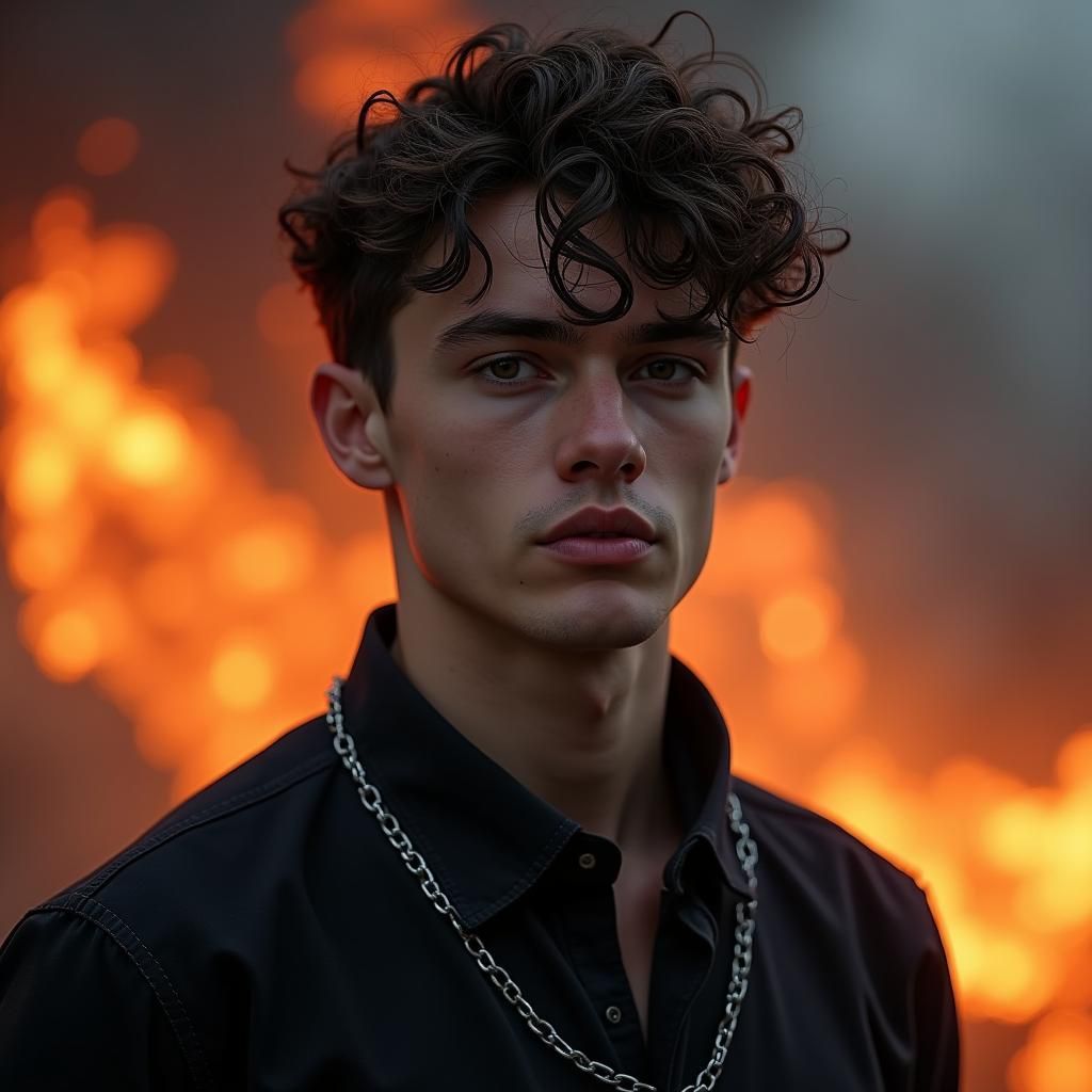 Handsome Man with Racing Car Backdrop, Digital Art