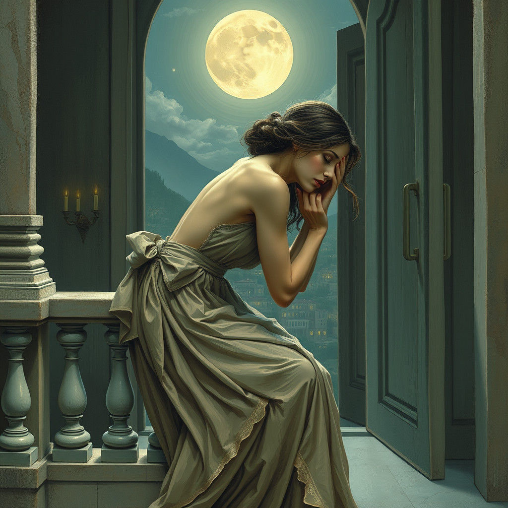 Melancholy Woman on Balcony in Expressive Style