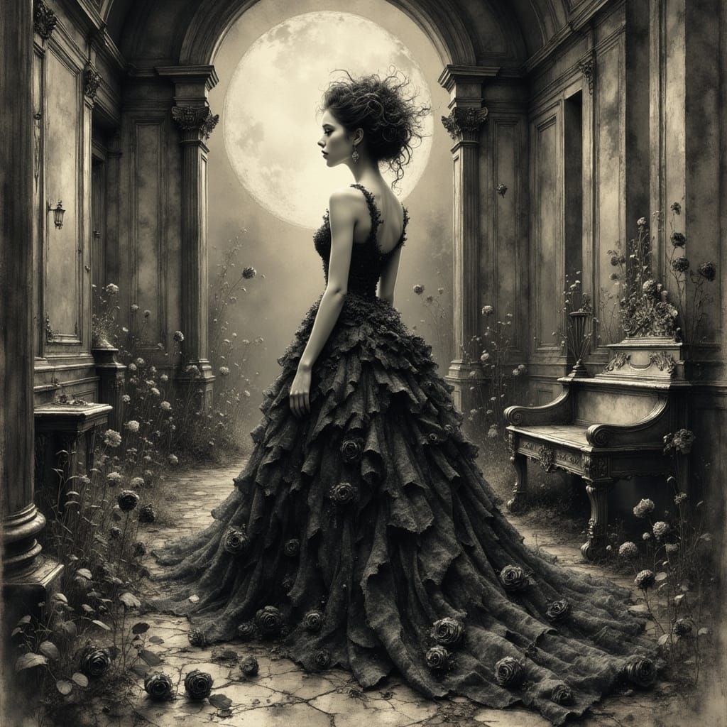 Surreal Baroque Ballad: Woman in Lace Gown
