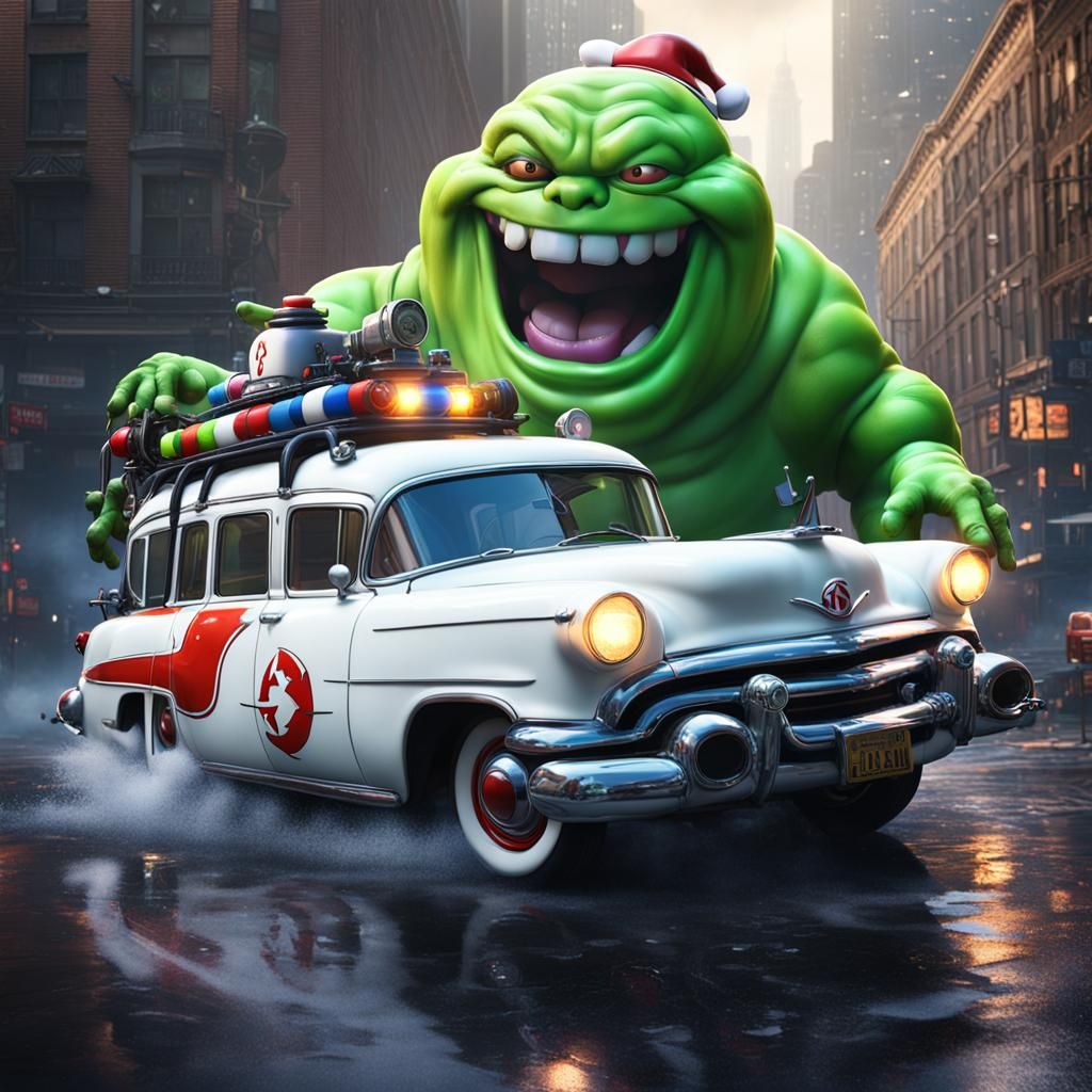 Ghostbusters Scene: Slimer and Stay Puft in Matte Painting