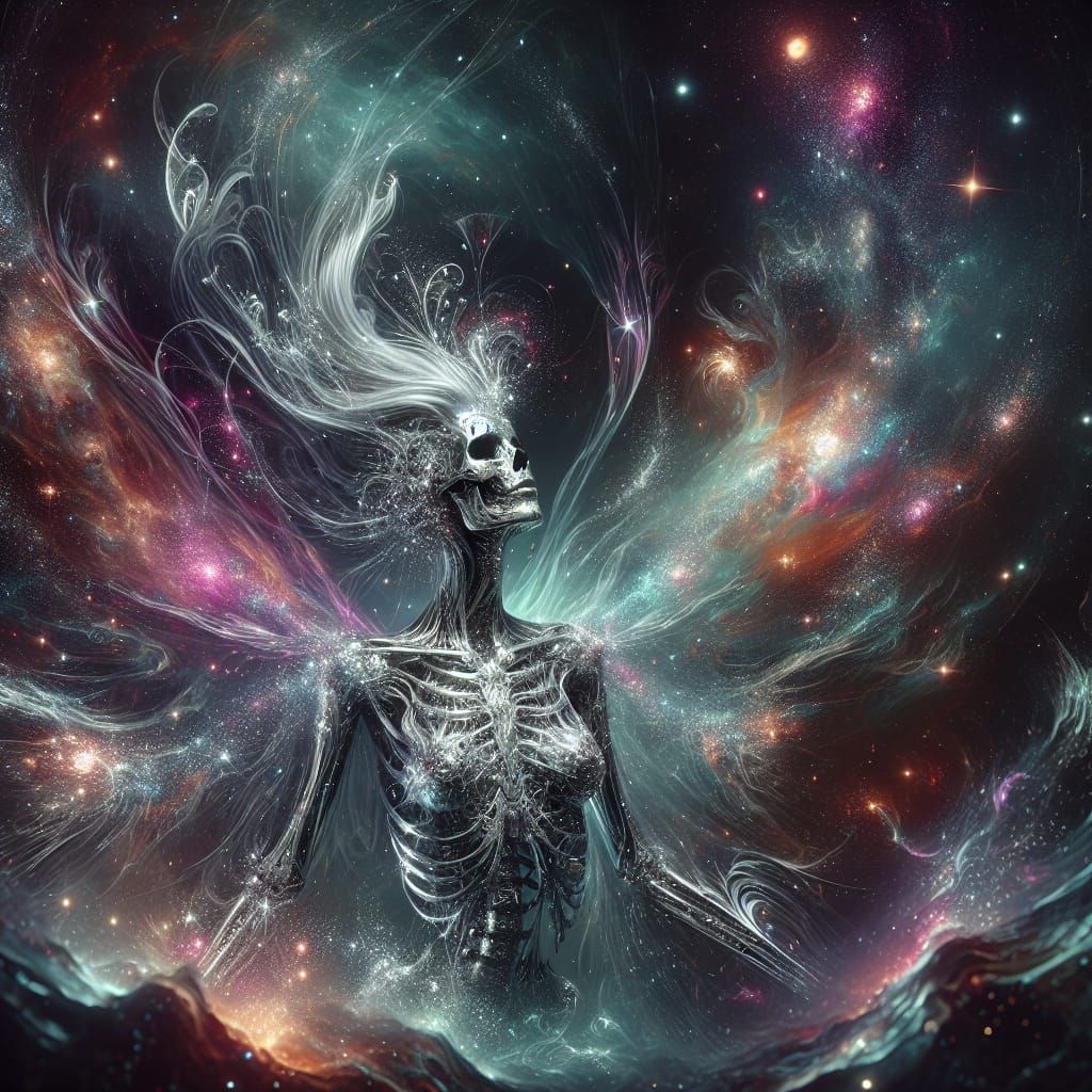 Ethereal Skeleton Goddess in Celestial Galaxy