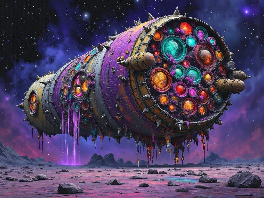 Biomechanical Spaceship in Otherworldly Landscape