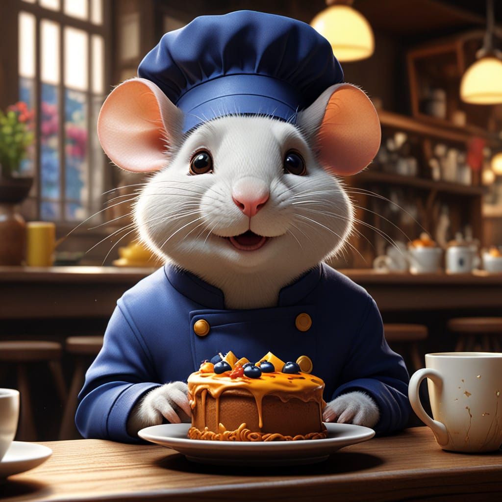 Surreal Cafe Scene in Whimsical Anime Style