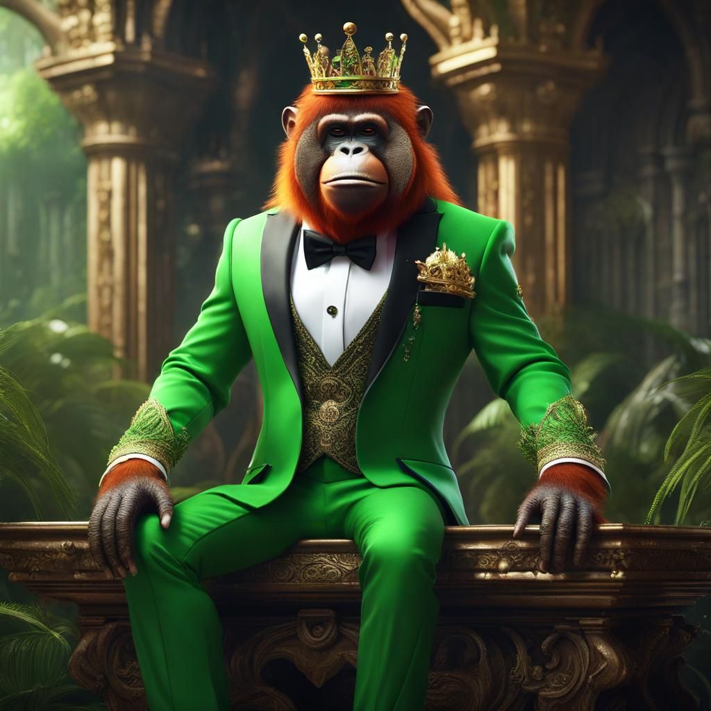 Orangutan Prince in Green Tuxedo and Crown