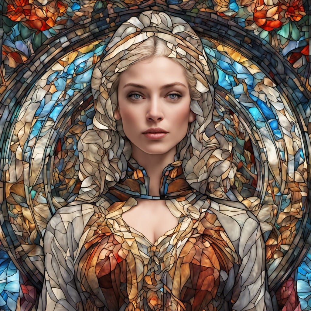 Stained Glass Portrait of a Beautiful Woman