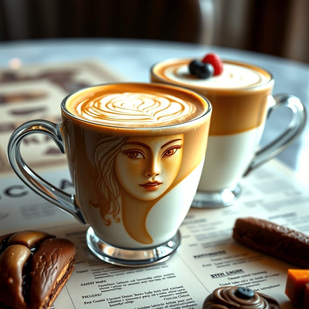 Latte Art Portrait with Exotic Pastries